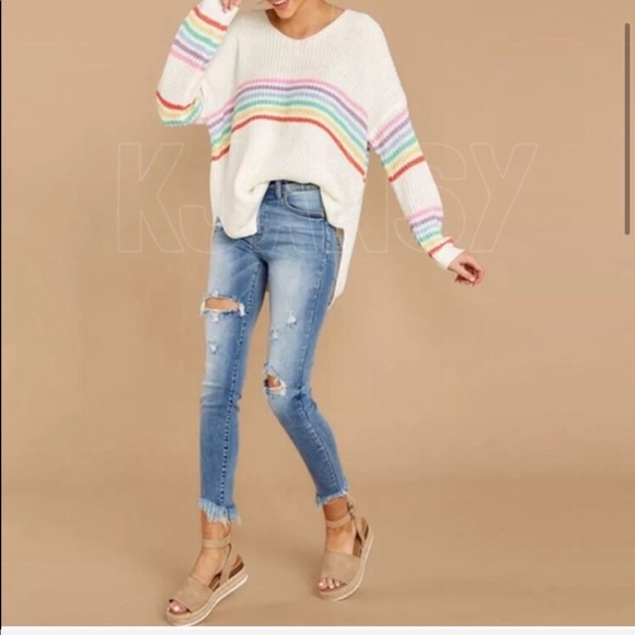 Bohemian Pastel Rainbow Stripe Sweater Top - Picture 3 of 8